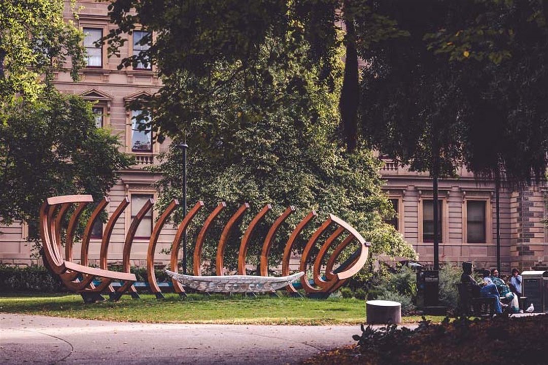 Giant stainless steel sculpture installed at Midtown roundabout